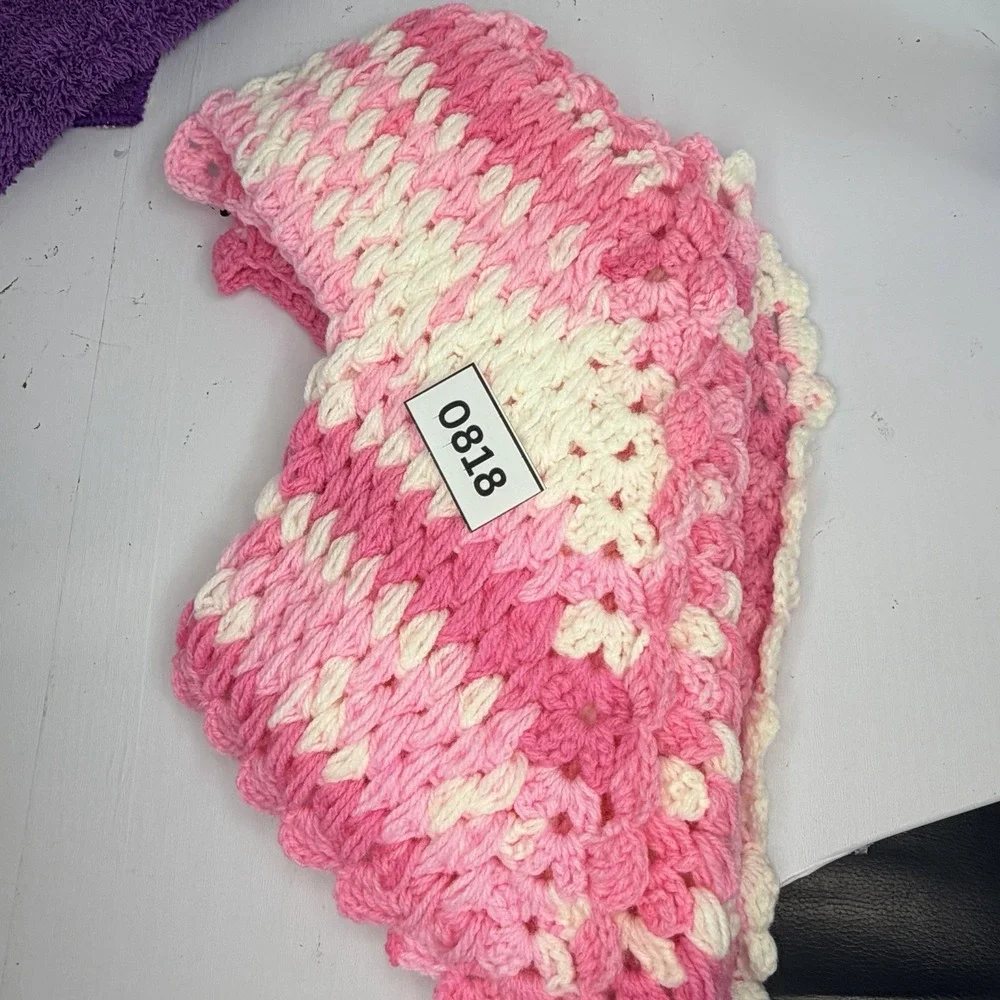 Handmade Crochet Baby Girl Cardigan Sweater Pink Cream Granny Jacket 3-6 Months